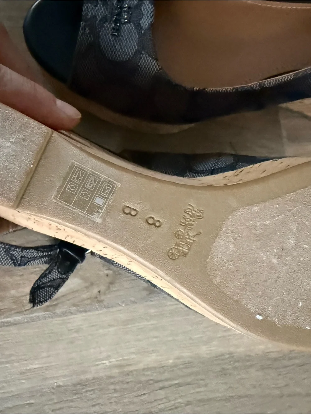Coach Gray Signature Slingback Peep-Toe Wedges